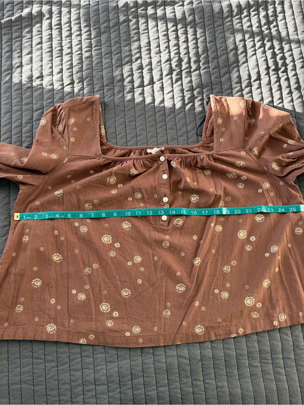 a.n.a Rust Boho Sunburst Print Square-Neck Balloon Sleeve Cotton Blouse Size L - Picture 9 of 11